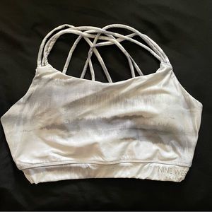 Nine West grey and white strappy sports bra with removable pads size M medium
